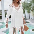 Tunique blanche esprit paréo ornée de franges