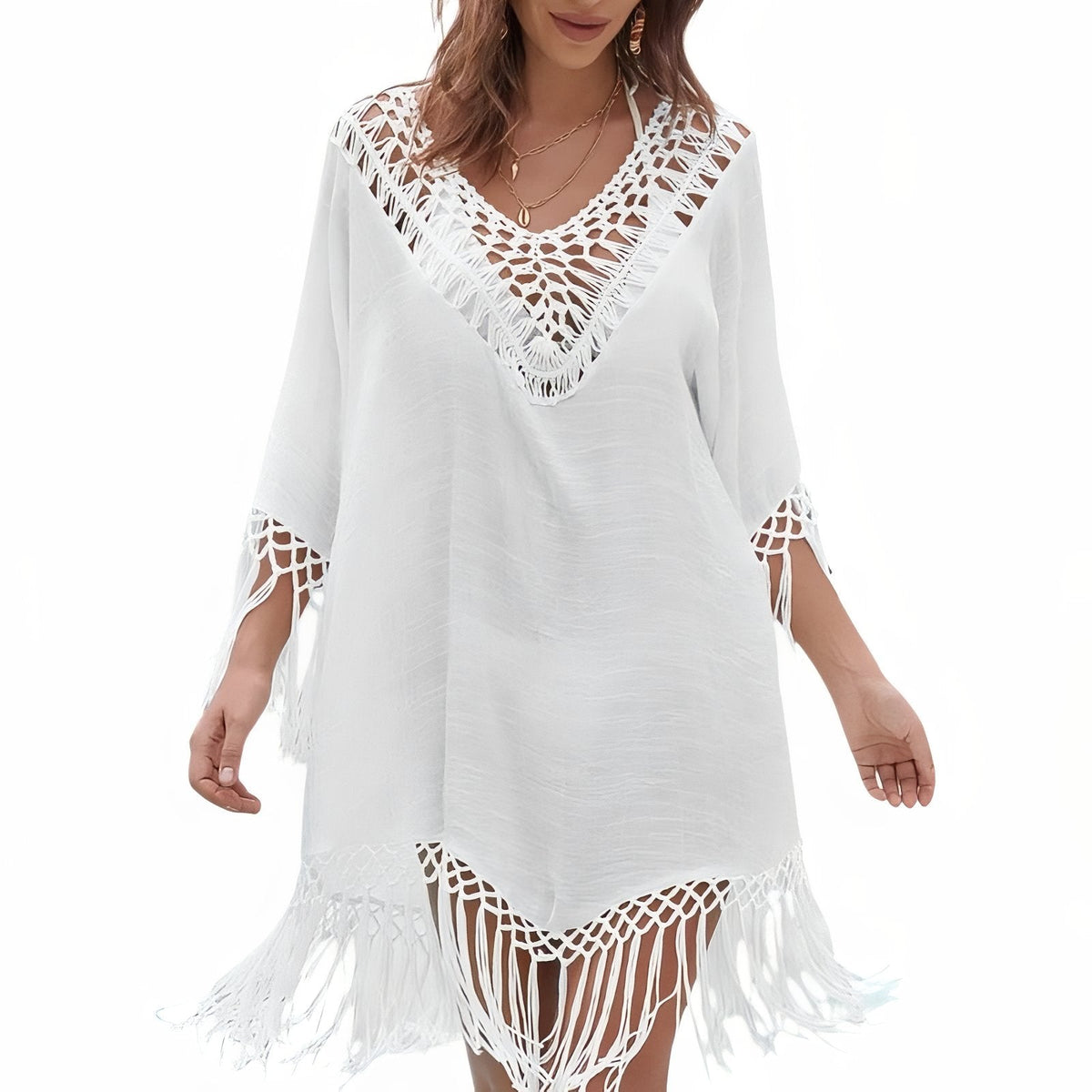 Tunique paréo blanche avec franges